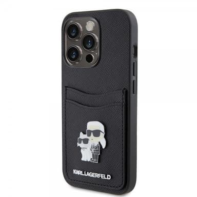Karl Lagerfeld iPhone 15 Pro Kuori Saffiano Double Cardslot Musta