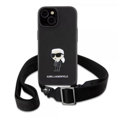 Karl Lagerfeld iPhone 15 Kuori Saffiano Crossbody Musta