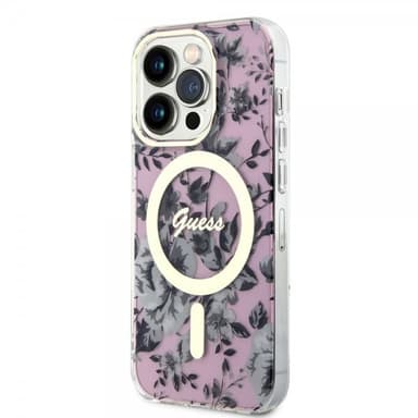 Guess iPhone 14 Pro Kuori Flower MagSafe Vaaleanpunainen