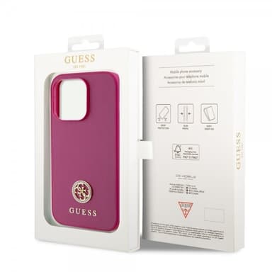 Guess iPhone 15 Pro Max Kuori Metal Logo Strass Metallic Vaaleanpunainen