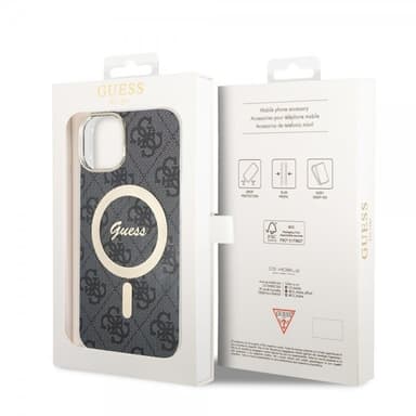 Guess iPhone 15 Kuori 4G Pattern MagSafe Musta