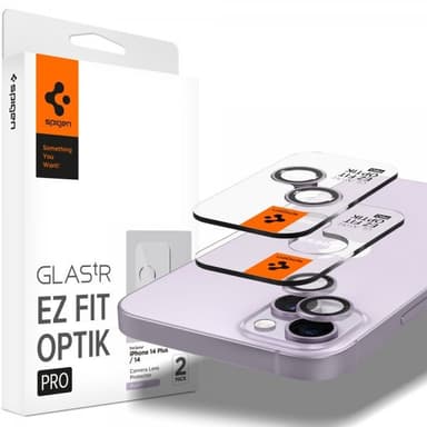 Spigen iPhone 14/iPhone 14 Plus Kameran linssinsuojus GLAS.tR EZ Fit Optik Pro Violetti 2-pakkaus