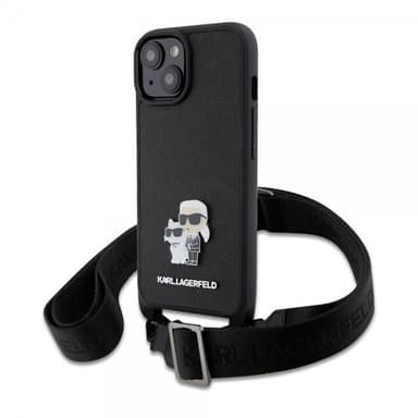 Karl Lagerfeld iPhone 15 Kuori Saffiano Karl & Choupette Crossbody Musta