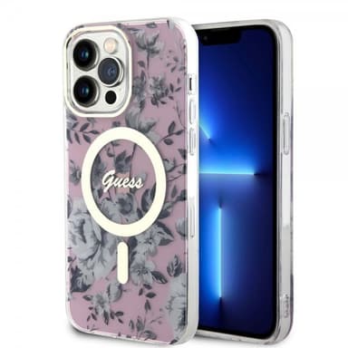 Guess iPhone 14 Pro Max Kuori Flower MagSafe Vaaleanpunainen