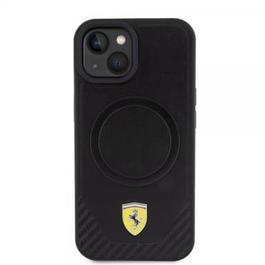 Ferrari iPhone 15 Plus Kuori Carbon PU Leather MagSafe Musta