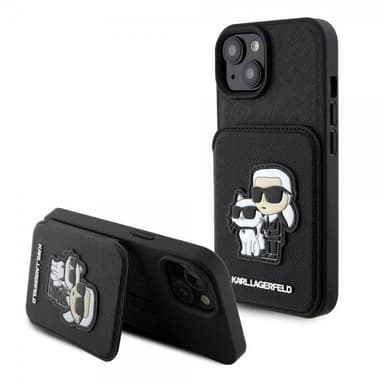 Karl Lagerfeld iPhone 15 Kuori Saffiano Card Slots & Stand Musta