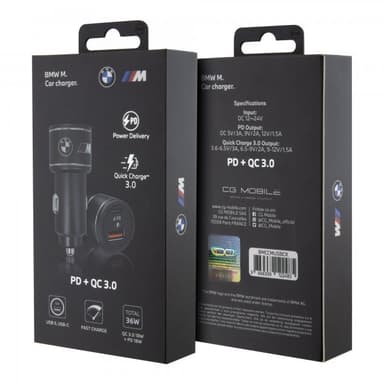 BMW Autolaturi M Car Charger USB-A/USB-C PD + QC 3.0 36W