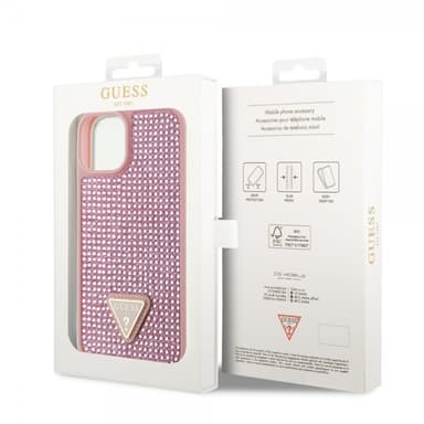 Guess iPhone 15 Kuori Rhinestone Vaaleanpunainen