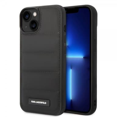 Karl Lagerfeld iPhone 15 Kuori Quilted Nylon Puffy Case Logo Plate Musta