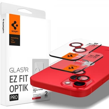 Spigen iPhone 14/iPhone 14 Plus Kameran linssinsuojus GLAS.tR EZ Fit Optik Pro Punainen 2-pakkaus