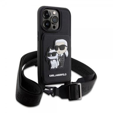 Karl Lagerfeld iPhone 14 Pro Max Kuori Crossbody Cardslot Cover Musta