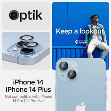 Spigen iPhone 14/iPhone 14 Plus Kameran linssinsuojus GLAS.tR EZ Fit Optik Pro Sininen 2-pakkaus