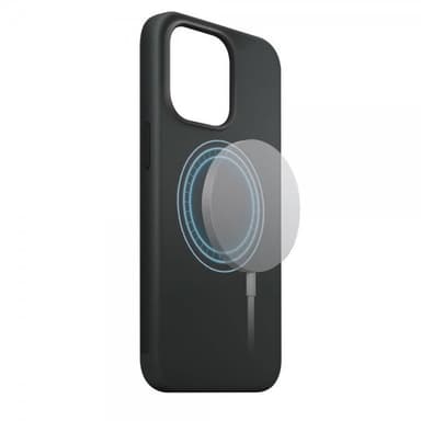 XQISIT iPhone 15 Plus Kuori Silicone Case MagSafe Musta