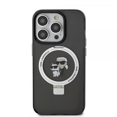 Karl Lagerfeld iPhone 15 Pro Max Kuori Ring Stand MagSafe Musta