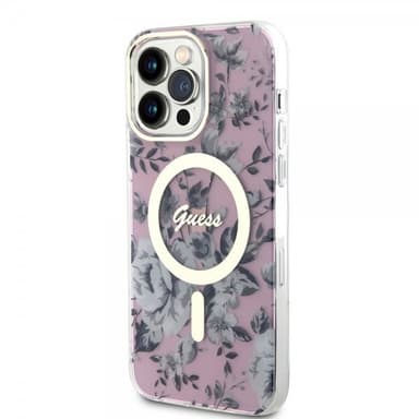Guess iPhone 14 Pro Max Kuori Flower MagSafe Vaaleanpunainen
