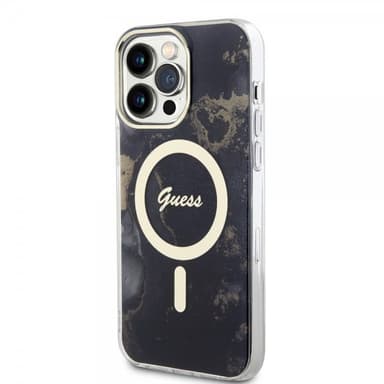 Guess iPhone 14 Pro Max Kuori Golden Marble MagSafe Musta