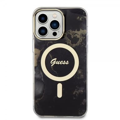 Guess iPhone 14 Pro Max Kuori Golden Marble MagSafe Musta