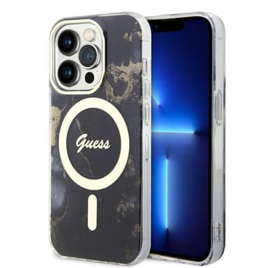 Guess iPhone 14 Pro Kuori Golden Marble MagSafe Musta