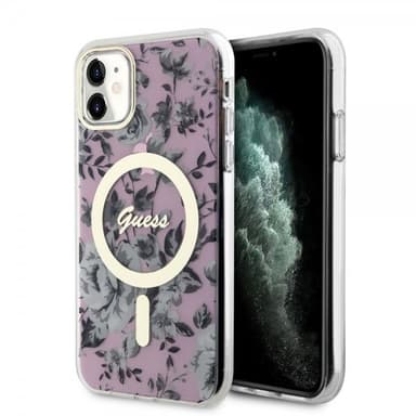 Guess iPhone 11 Kuori Flower MagSafe Vaaleanpunainen