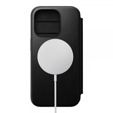 NOMAD iPhone 15 Pro Kotelo Modern Leather Folio Musta