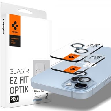 Spigen iPhone 14/iPhone 14 Plus Kameran linssinsuojus GLAS.tR EZ Fit Optik Pro Sininen 2-pakkaus