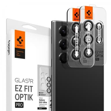 Spigen Samsung Galaxy S22 Ultra Kameran linssinsuojus GLAS.tR EZ Fit Optik Pro 2-pakkaus Musta