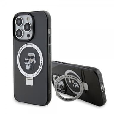 Karl Lagerfeld iPhone 15 Pro Max Kuori Ring Stand MagSafe Musta