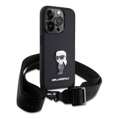 Karl Lagerfeld iPhone 15 Pro Kuori Saffiano Crossbody Musta