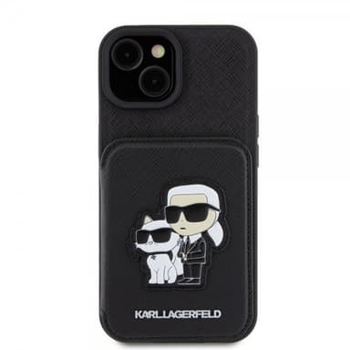 Karl Lagerfeld iPhone 15 Kuori Saffiano Card Slots & Stand Musta