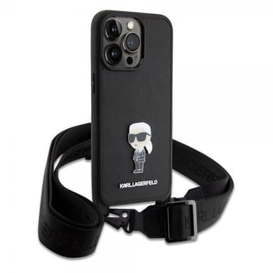 Karl Lagerfeld iPhone 15 Pro Max Kuori Saffiano Crossbody Musta