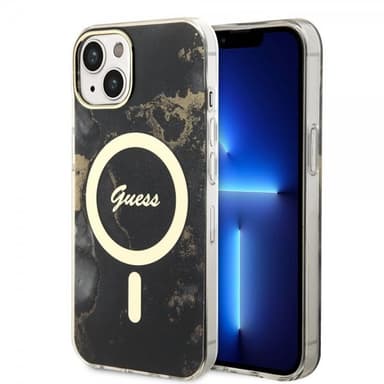 Guess iPhone 14 Kuori Golden Marble MagSafe Musta