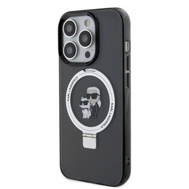 Karl Lagerfeld iPhone 15 Pro Max Kuori Ring Stand MagSafe Musta