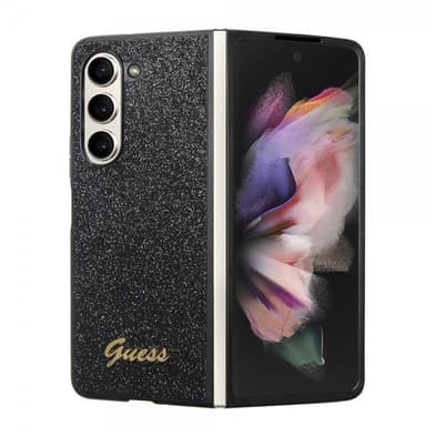 Guess Samsung Galaxy Z Fold 5 Kuori Glitter Flakes Metal Logo Musta