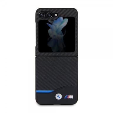 BMW Samsung Galaxy Z Flip 5 Kuori Carbon Effect Metal Logo Musta