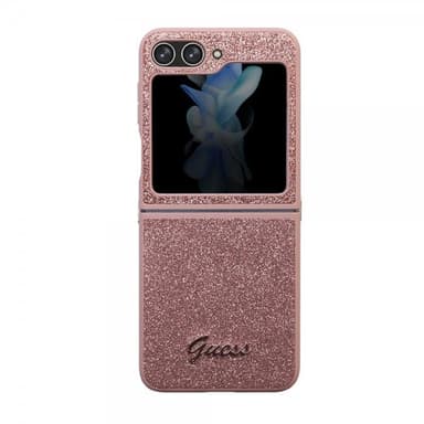 Guess Samsung Galaxy Z Flip 5 Kuori Glitter Flakes Metal Logo Vaaleanpunainen