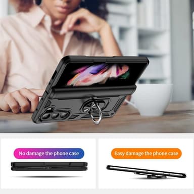 SKALO Samsung Z Fold5 Armor Hybridi metallirengas kuori - Musta
