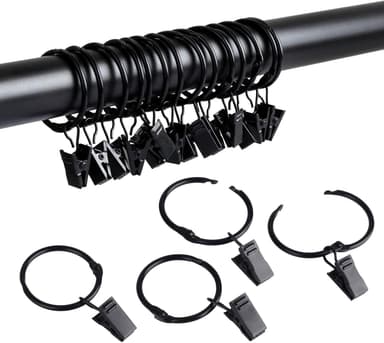 Gardinringar i metall med klämmor gardinhängare 20-pack Musta 50 mm
