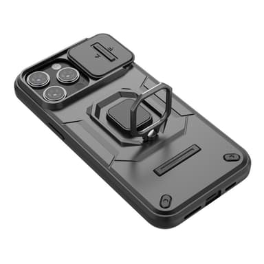 SKALO iPhone 15 Pro Armor hybridi metallirengas kameran liukusäädin - Musta