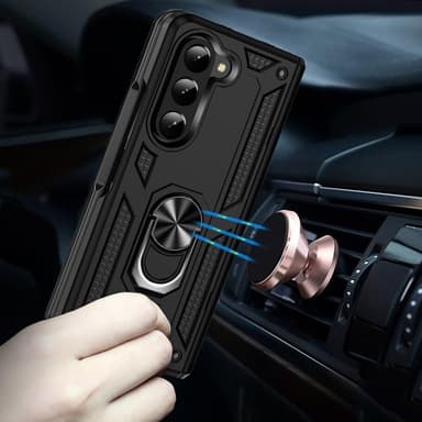 SKALO Samsung Z Fold5 Armor Hybridi metallirengas kuori - Musta