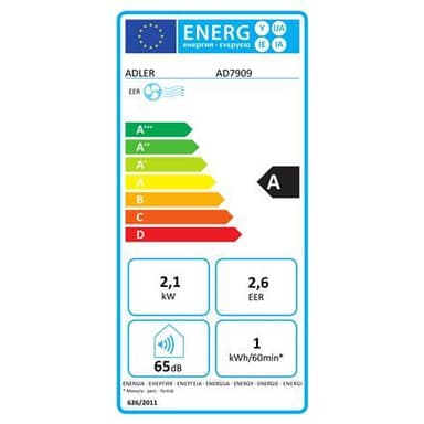 Adler Ilmastointilaite 7000 BTU AD 7909 Vapaasti seisova, Tuuletin, Nopeuksien lukumäärä 2