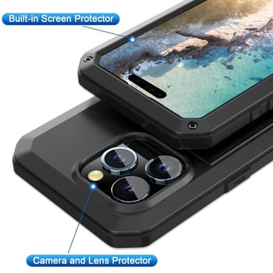 iPhone 15 Pro Heavy Duty Robust -hybridikotelo Shell + karkaistu lasi