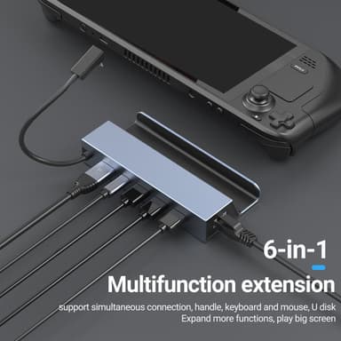 NÖRDIC USB-C 1–6 -telakointiasema Steam Deckille, HDMI 2.0 4k60Hz, RJ45, USB-A 3.0 5 Gbps, 100 W USB-C PD
