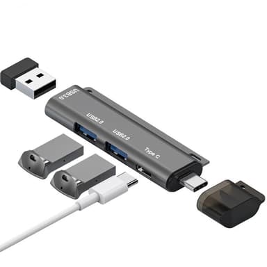 NÖRDIC 4-porttinen USB-C-keskitin 2xUSB-A 2.0, 1xUSB-A 3.1, 1xUSB-C 3.1