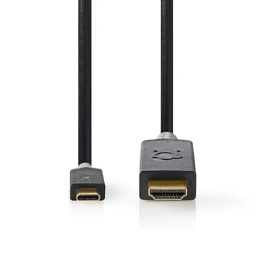 Nedis USB-C™ Sovitin | USB 3.2 Gen 1 | USB-C™ Uros | HDMI™ liitin | 4K@60Hz | 2.00 m | Pyöreä | Kullattu | PVC | Antrasiitti | Laatikko