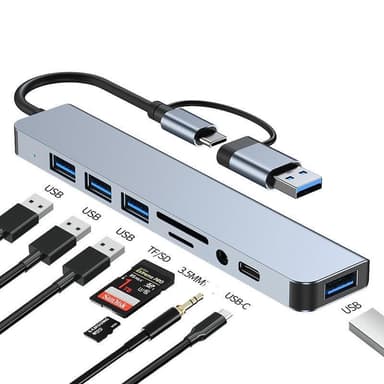 NÖRDIC USB Hub 8 porttia 3xUSB-A 2.0 1xUSB-A 3.0 1xUSB-C 3.1 1xSD 1xmicroSD 1xAudio