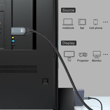 NÖRDIC 1 m USBC HDMI 4K 60 Hz nailonpunottu kaapeli space grey, HDCP1.4- ja 2.2-tuki, puhdas kupari 99,99 %
