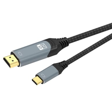NÖRDIC 1 m USBC HDMI 4K 60 Hz nailonpunottu kaapeli space grey, HDCP1.4- ja 2.2-tuki, puhdas kupari 99,99 %