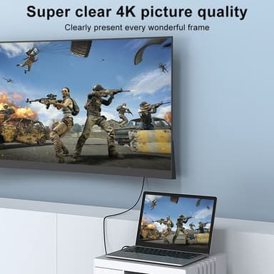 NÖRDIC 50 cm USBC HDMI 4K 60 Hz nailonpunottu kaapeli, Space Grey, tuki HDCP1.4 ja 2.2, puhdasta kuparia 99,99 %
