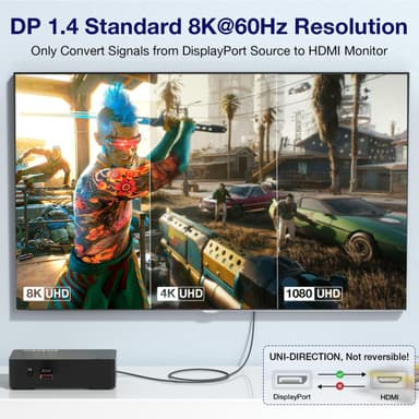 NÖRDIC 3m Displayport 1.4 - HDMI 2.1 8K60Hz 4K120/144Hz Dynamic HDR 32.4Gbps Dolby ATMOS