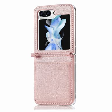 Nahka kuori korttipaikan kanssa Samsung Galaxy Z Flip 5 - Ruusu